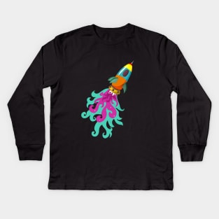 Retro Rocket Blasting Into Space Kids Long Sleeve T-Shirt